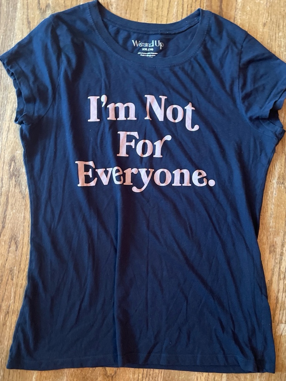 Wound Up Navy Short-Sleeve Tee with Pink Statement Text